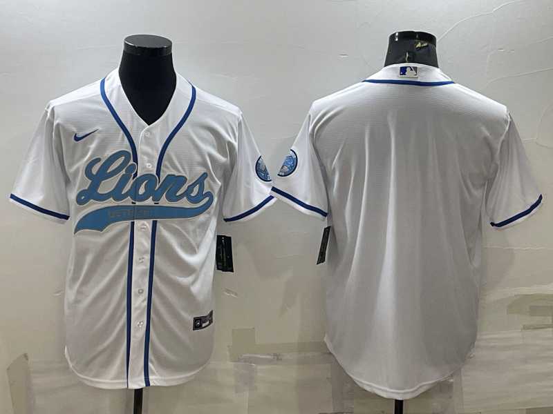 Mens Detroit Lions Blank White With Patch Cool Base Stitched Baseball Jersey->detroit lions->NFL Jersey